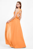 Jewel Neck Chiffon Bridesmaid Gowns Formal Evening Party Dresses A Line with Slit