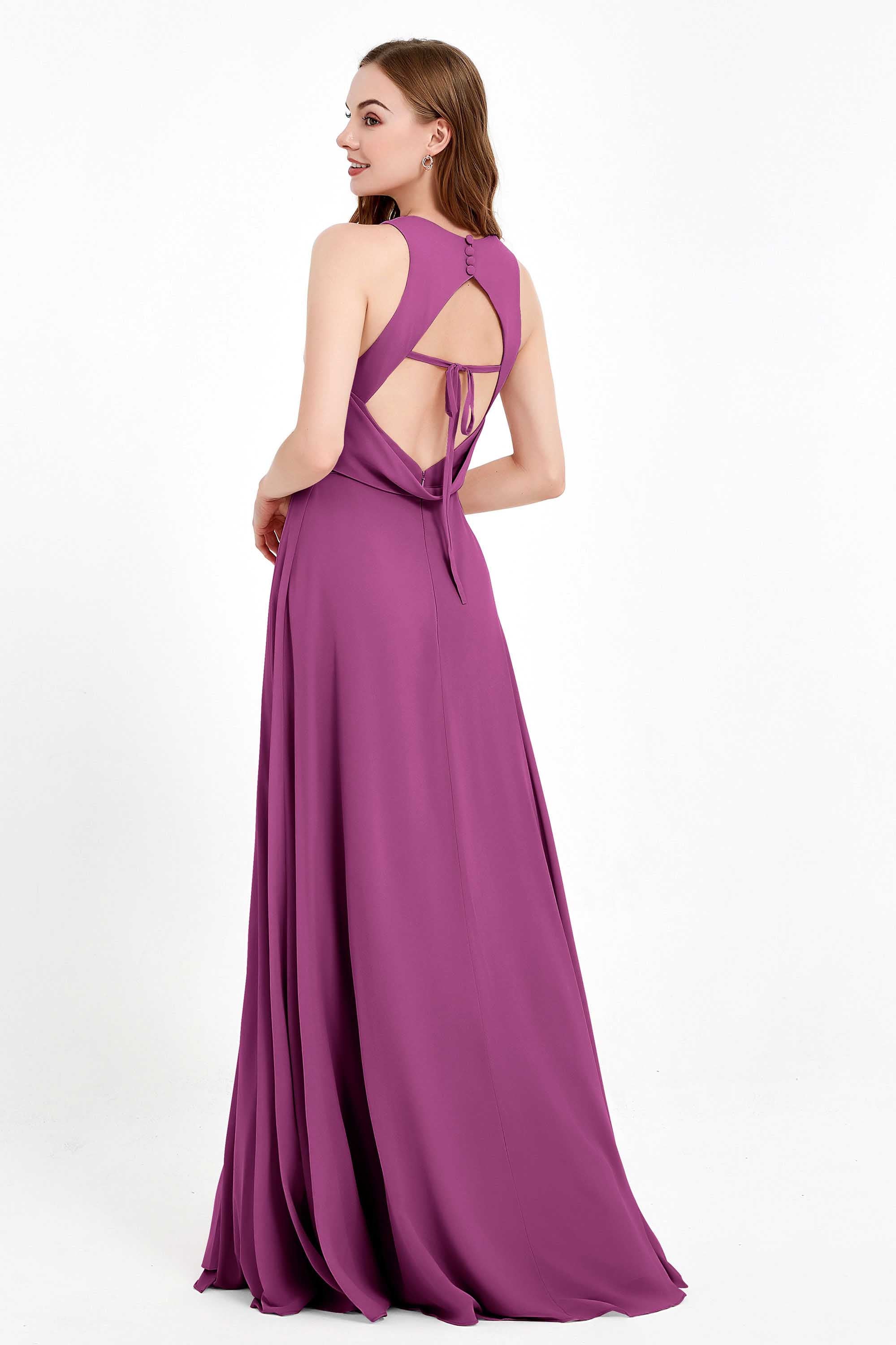 Jewel Neck Chiffon Bridesmaid Gowns Formal Evening Party Dresses A Line with Slit