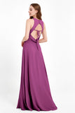 Jewel Neck Chiffon Bridesmaid Gowns Formal Evening Party Dresses A Line with Slit