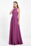 Jewel Neck Chiffon Bridesmaid Gowns Formal Evening Party Dresses A Line with Slit