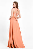 Jewel Neck Chiffon Bridesmaid Gowns Formal Evening Party Dresses A Line with Slit