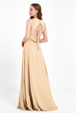 Jewel Neck Chiffon Bridesmaid Gowns Formal Evening Party Dresses A Line with Slit