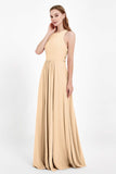 Jewel Neck Chiffon Bridesmaid Gowns Formal Evening Party Dresses A Line with Slit