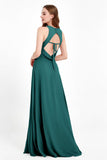 Jewel Neck Chiffon Bridesmaid Gowns Formal Evening Party Dresses A Line with Slit