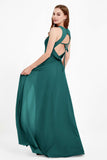Jewel Neck Chiffon Bridesmaid Gowns Formal Evening Party Dresses A Line with Slit