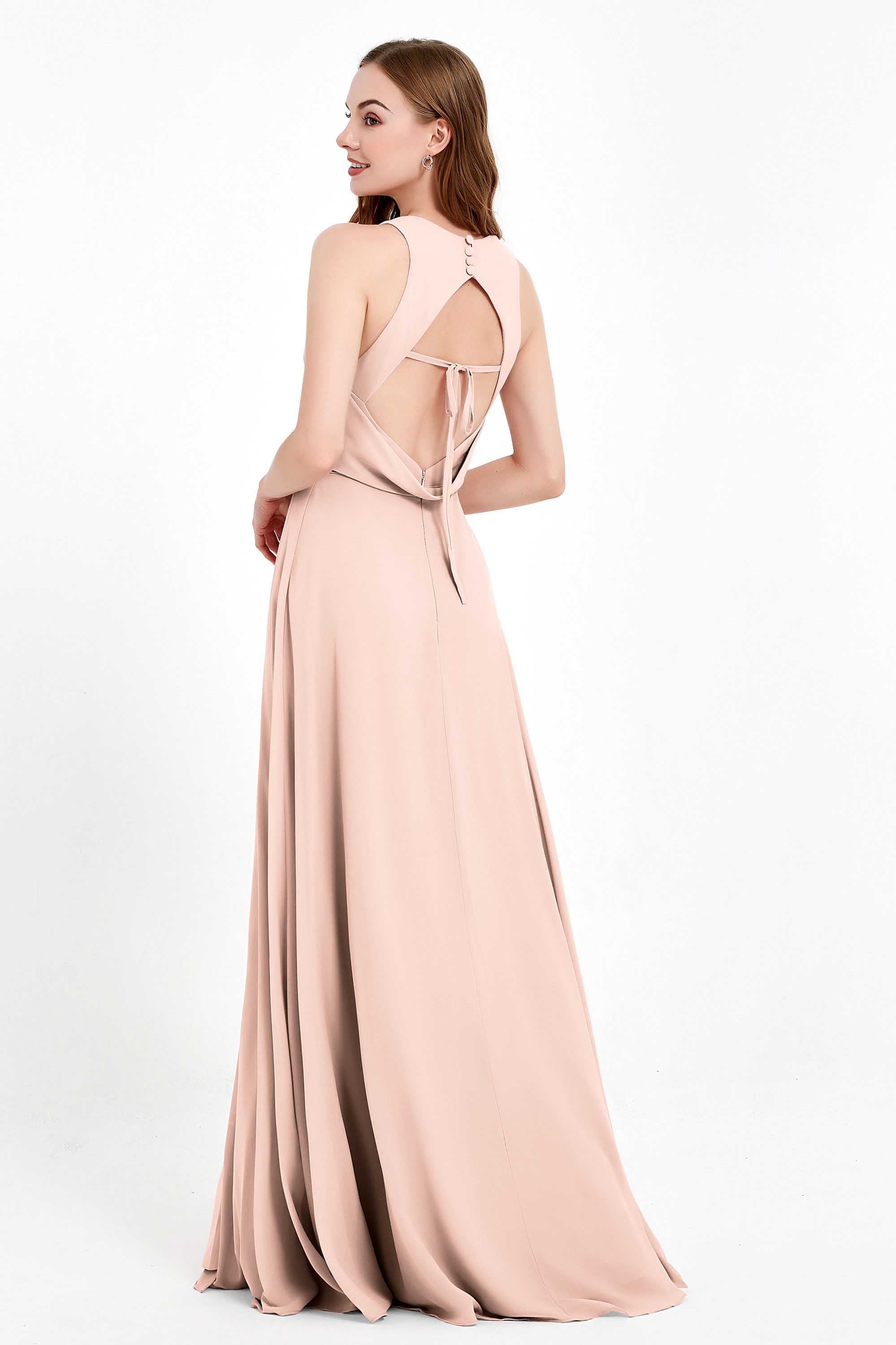 Jewel Neck Chiffon Bridesmaid Gowns Formal Evening Party Dresses A Line with Slit