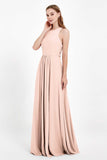 Jewel Neck Chiffon Bridesmaid Gowns Formal Evening Party Dresses A Line with Slit