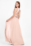 Jewel Neck Chiffon Bridesmaid Gowns Formal Evening Party Dresses A Line with Slit