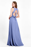 Jewel Neck Chiffon Bridesmaid Gowns Formal Evening Party Dresses A Line with Slit