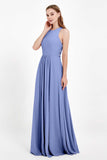 Jewel Neck Chiffon Bridesmaid Gowns Formal Evening Party Dresses A Line with Slit