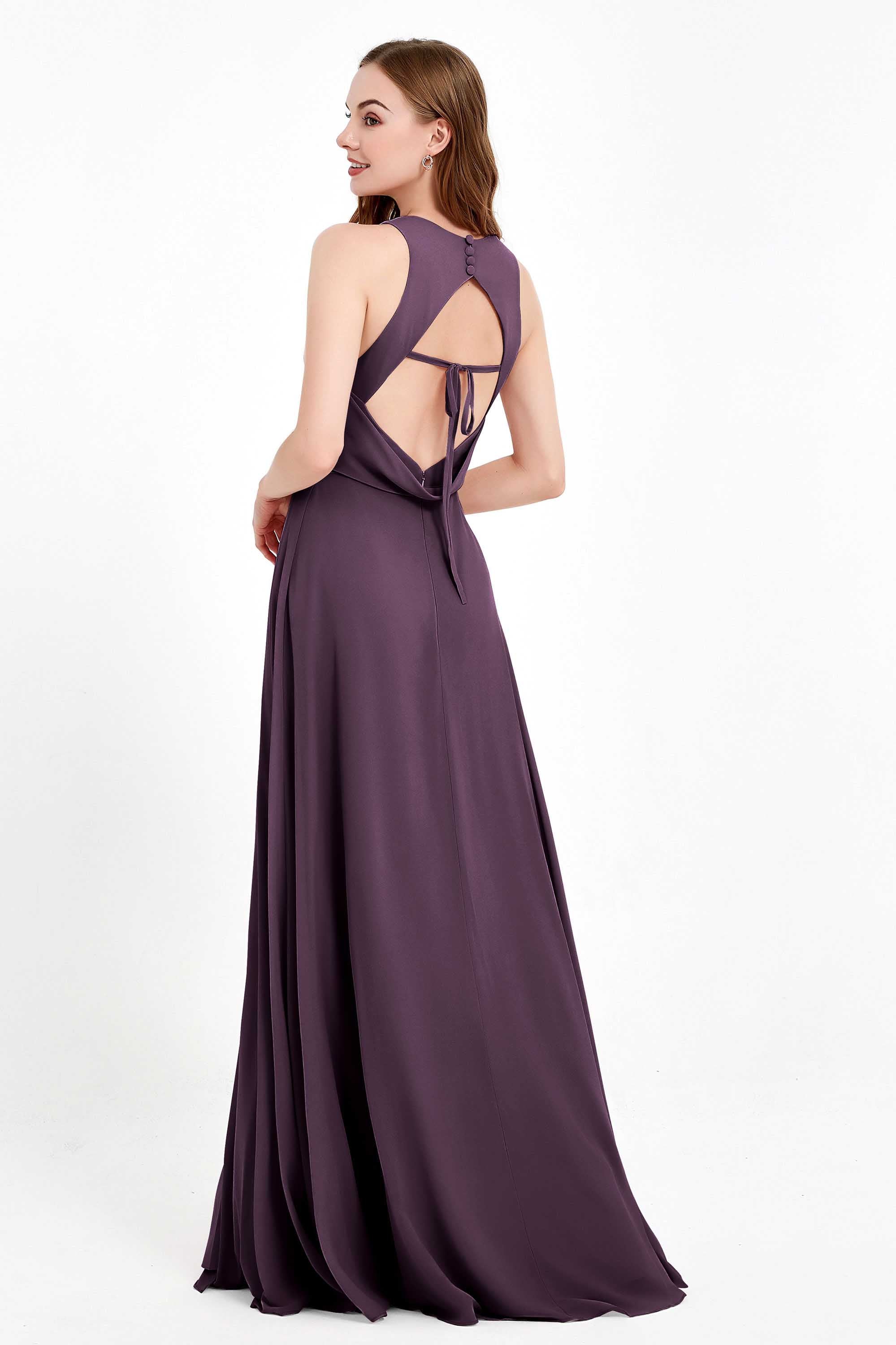 Jewel Neck Chiffon Bridesmaid Gowns Formal Evening Party Dresses A Line with Slit