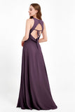 Jewel Neck Chiffon Bridesmaid Gowns Formal Evening Party Dresses A Line with Slit