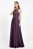 Jewel Neck Chiffon Bridesmaid Gowns Formal Evening Party Dresses A Line with Slit