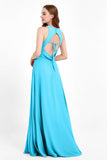 Jewel Neck Chiffon Bridesmaid Gowns Formal Evening Party Dresses A Line with Slit