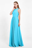 Jewel Neck Chiffon Bridesmaid Gowns Formal Evening Party Dresses A Line with Slit