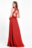 Jewel Neck Chiffon Bridesmaid Gowns Formal Evening Party Dresses A Line with Slit