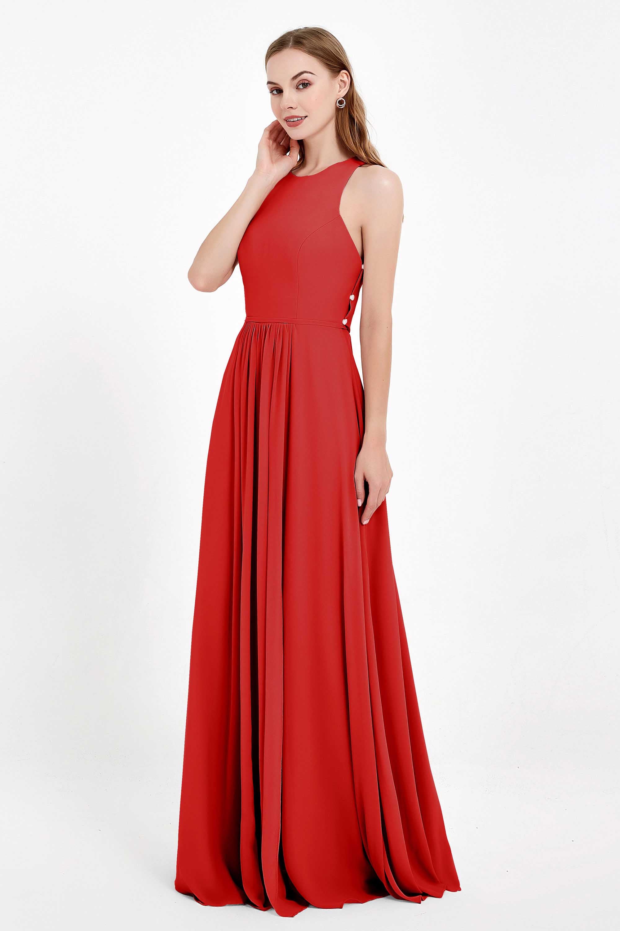 Jewel Neck Chiffon Bridesmaid Gowns Formal Evening Party Dresses A Line with Slit