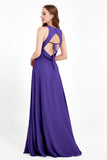 Jewel Neck Chiffon Bridesmaid Gowns Formal Evening Party Dresses A Line with Slit