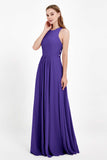 Jewel Neck Chiffon Bridesmaid Gowns Formal Evening Party Dresses A Line with Slit