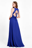 Jewel Neck Chiffon Bridesmaid Gowns Formal Evening Party Dresses A Line with Slit