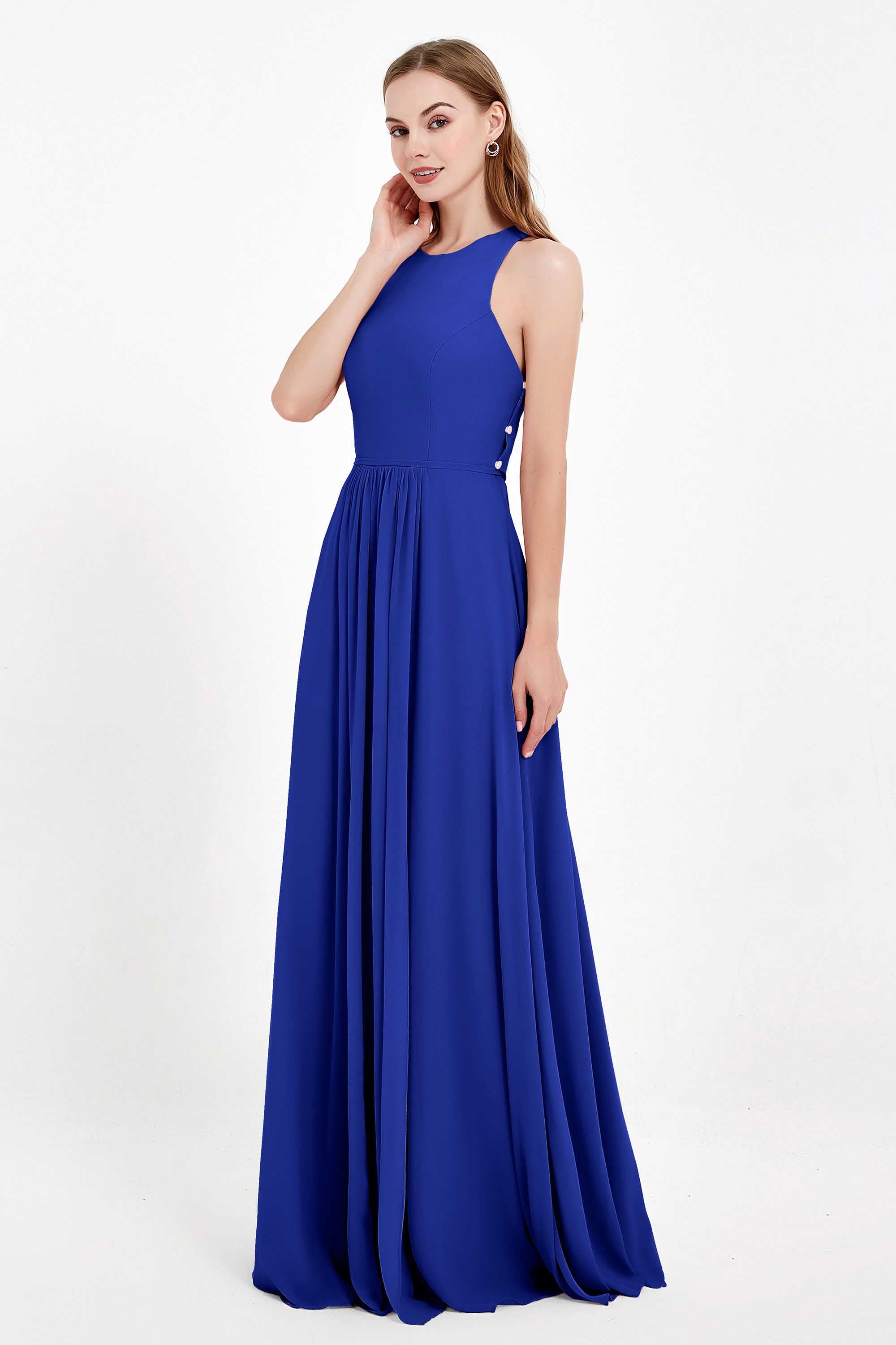 Jewel Neck Chiffon Bridesmaid Gowns Formal Evening Party Dresses A Line with Slit