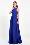 Jewel Neck Chiffon Bridesmaid Gowns Formal Evening Party Dresses A Line with Slit