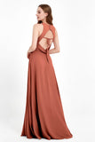 Jewel Neck Chiffon Bridesmaid Gowns Formal Evening Party Dresses A Line with Slit
