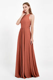 Jewel Neck Chiffon Bridesmaid Gowns Formal Evening Party Dresses A Line with Slit
