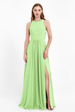 Jewel Neck Chiffon Bridesmaid Gowns Formal Evening Party Dresses A Line with Slit