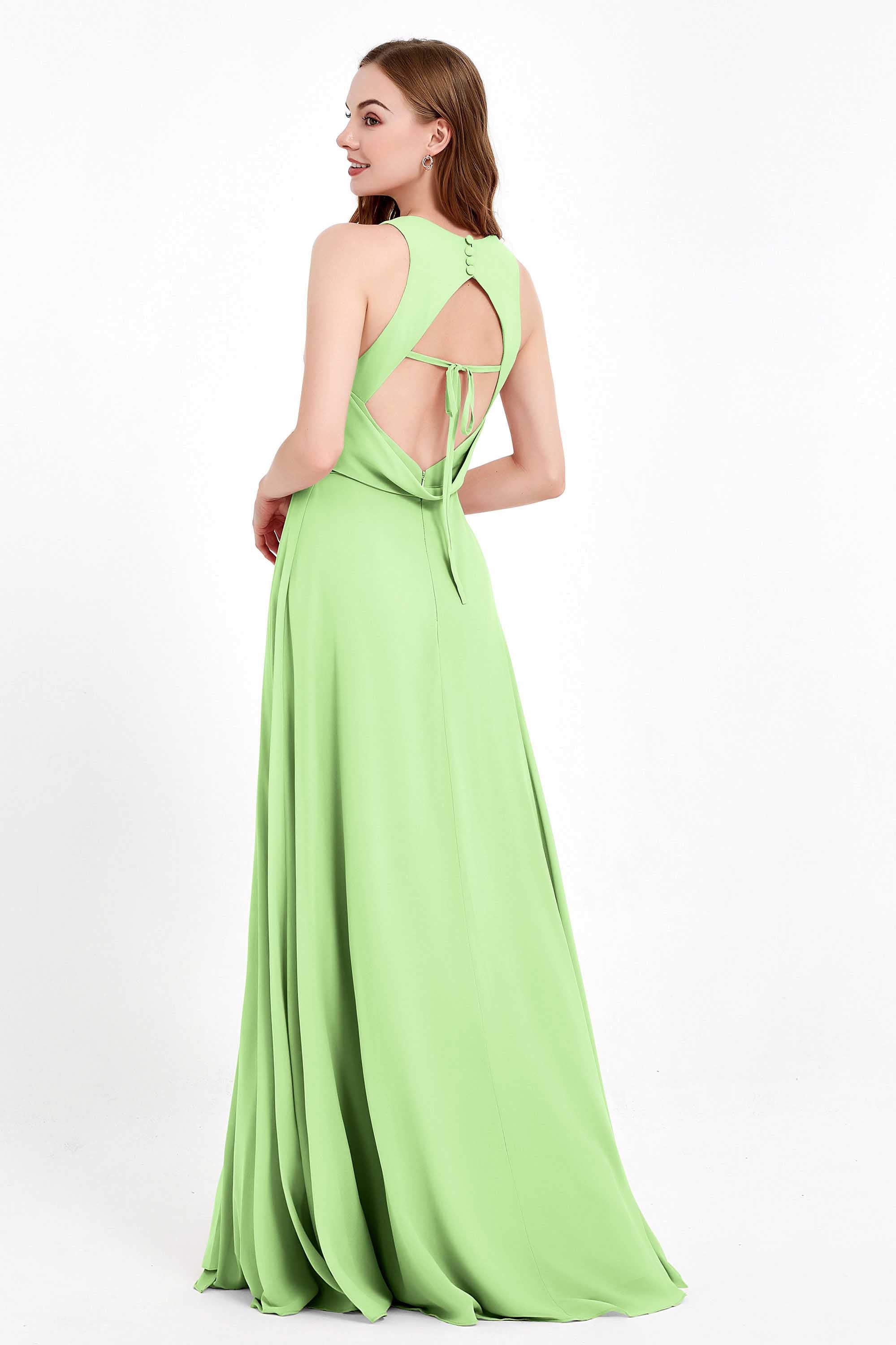 Jewel Neck Chiffon Bridesmaid Gowns Formal Evening Party Dresses A Line with Slit
