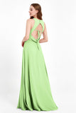Jewel Neck Chiffon Bridesmaid Gowns Formal Evening Party Dresses A Line with Slit