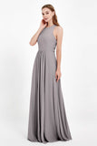 Jewel Neck Chiffon Bridesmaid Gowns Formal Evening Party Dresses A Line with Slit
