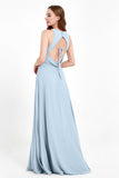 Jewel Neck Chiffon Bridesmaid Gowns Formal Evening Party Dresses A Line with Slit