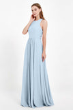 Jewel Neck Chiffon Bridesmaid Gowns Formal Evening Party Dresses A Line with Slit
