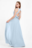 Jewel Neck Chiffon Bridesmaid Gowns Formal Evening Party Dresses A Line with Slit