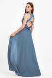 Jewel Neck Chiffon Bridesmaid Gowns Formal Evening Party Dresses A Line with Slit