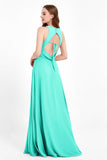 Jewel Neck Chiffon Bridesmaid Gowns Formal Evening Party Dresses A Line with Slit
