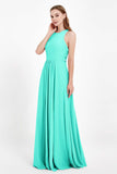 Jewel Neck Chiffon Bridesmaid Gowns Formal Evening Party Dresses A Line with Slit