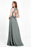 Jewel Neck Chiffon Bridesmaid Gowns Formal Evening Party Dresses A Line with Slit