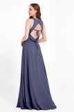 Jewel Neck Chiffon Bridesmaid Gowns Formal Evening Party Dresses A Line with Slit