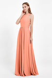 Jewel Neck Chiffon Bridesmaid Gowns Formal Evening Party Dresses A Line with Slit