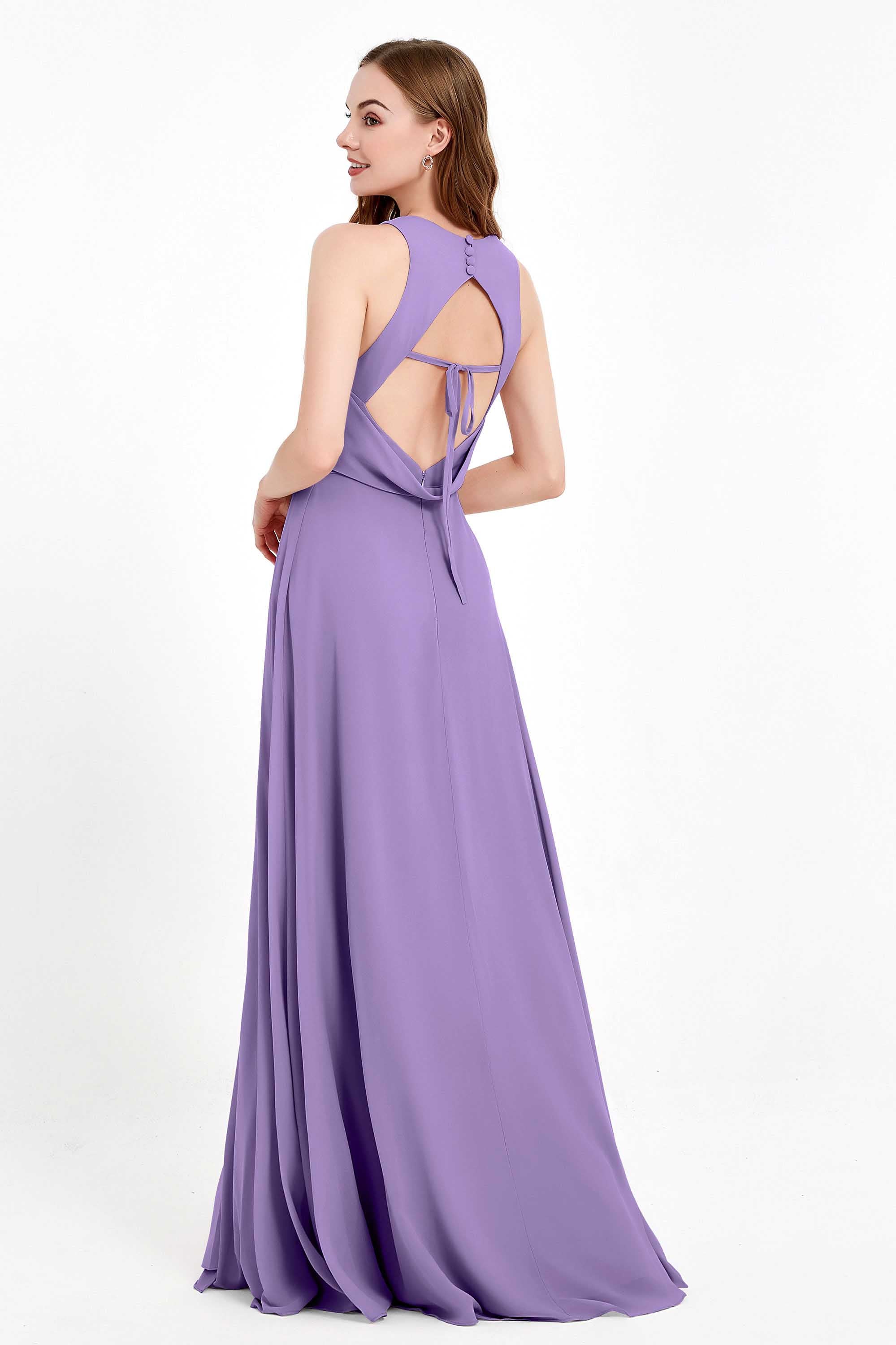 Jewel Neck Chiffon Bridesmaid Gowns Formal Evening Party Dresses A Line with Slit