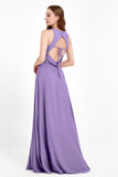 Jewel Neck Chiffon Bridesmaid Gowns Formal Evening Party Dresses A Line with Slit
