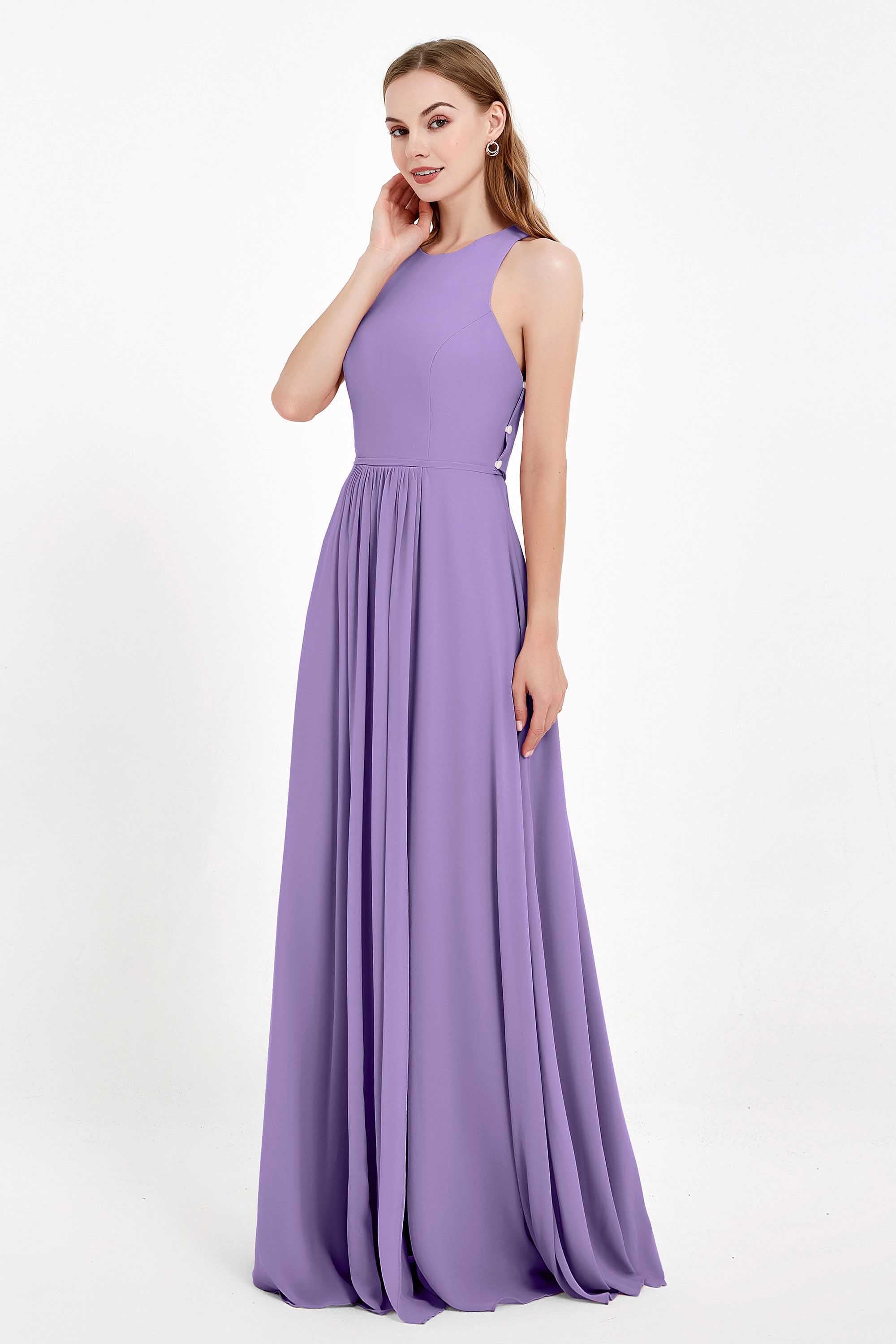 Jewel Neck Chiffon Bridesmaid Gowns Formal Evening Party Dresses A Line with Slit