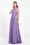 Jewel Neck Chiffon Bridesmaid Gowns Formal Evening Party Dresses A Line with Slit
