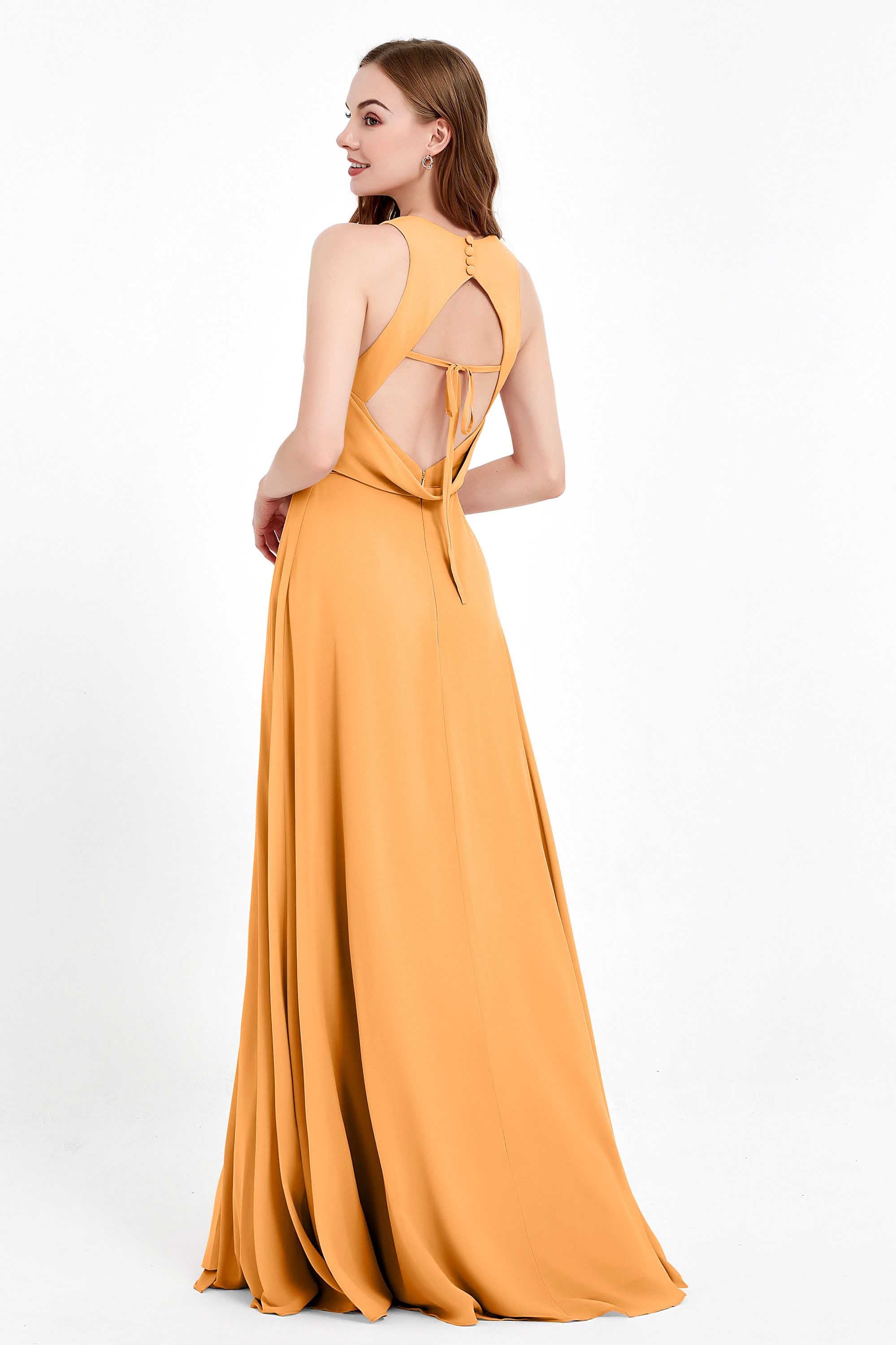 Jewel Neck Chiffon Bridesmaid Gowns Formal Evening Party Dresses A Line with Slit