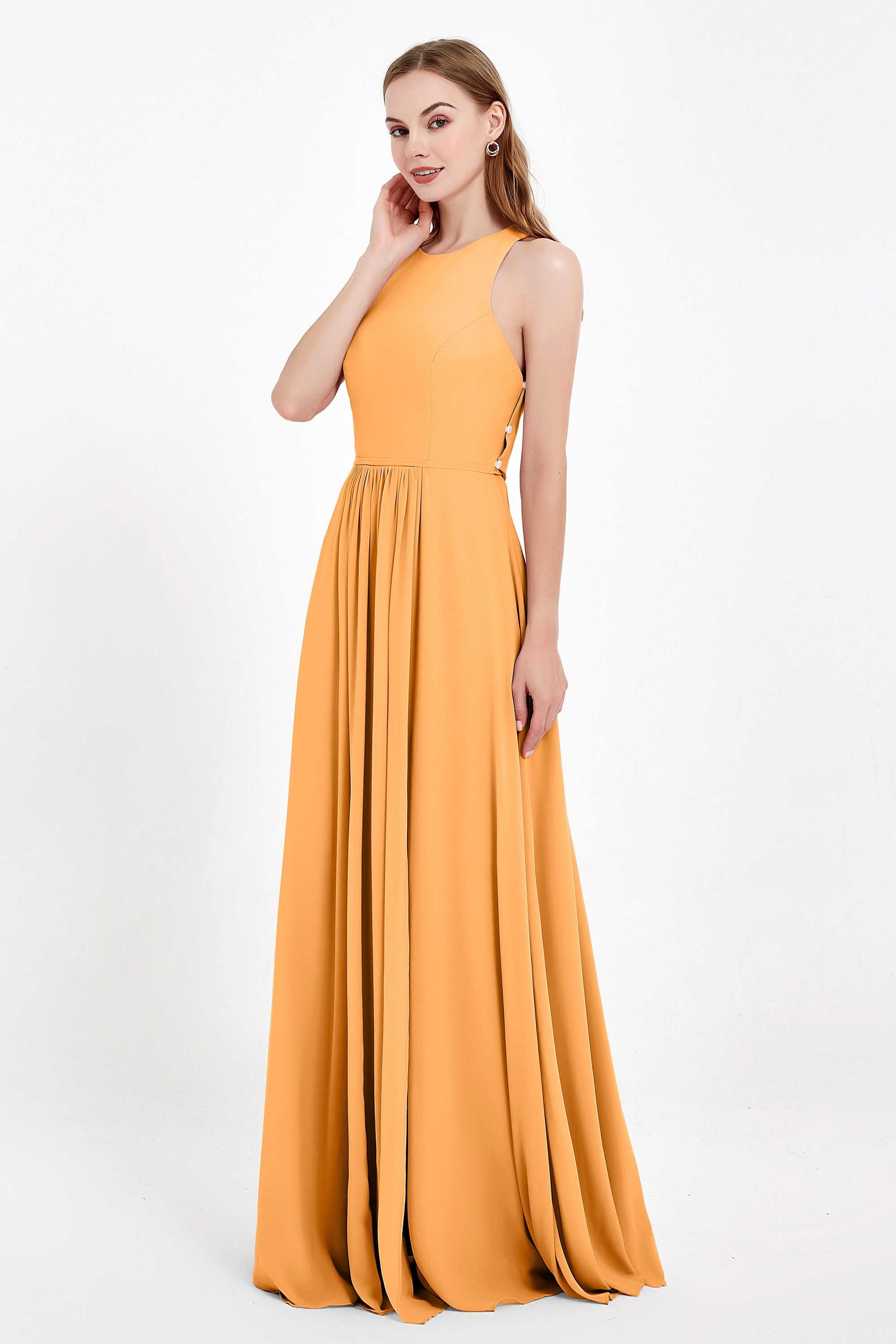 Jewel Neck Chiffon Bridesmaid Gowns Formal Evening Party Dresses A Line with Slit