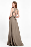 Jewel Neck Chiffon Bridesmaid Gowns Formal Evening Party Dresses A Line with Slit