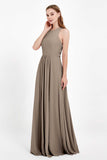 Jewel Neck Chiffon Bridesmaid Gowns Formal Evening Party Dresses A Line with Slit