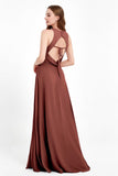 Jewel Neck Chiffon Bridesmaid Gowns Formal Evening Party Dresses A Line with Slit